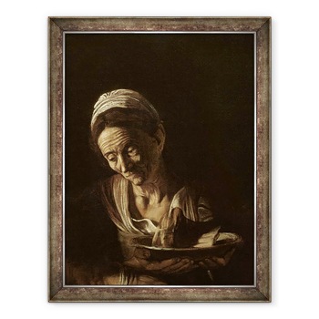 Tablou inramat - Michelangelo Merisi da Caravaggio - Detaliu al sotiei hangiului de la Cina de la Emmaus, 60 x 80 cm Tablou inramat - Michelangelo Merisi da Caravaggio - Detaliu al sotiei hangiului de la Cina de la Emmaus, 60 x 80 cm