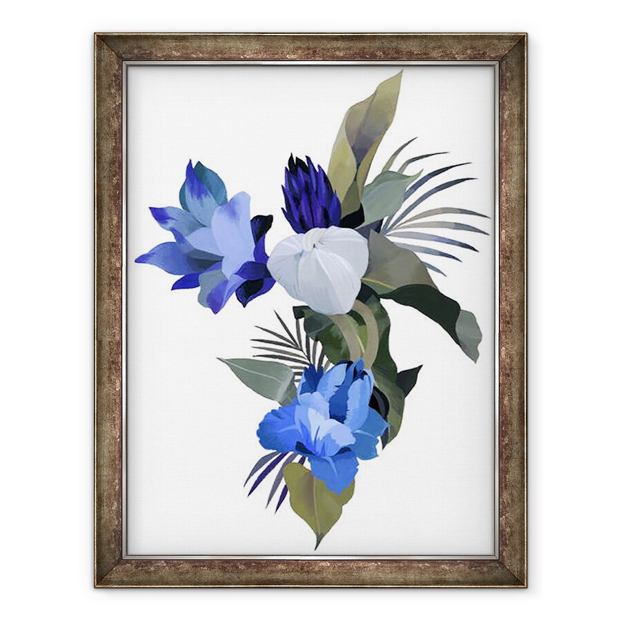 Tablou inramat - Hiroyuki Izutsu - Flori albe si flori albastru deschis, 60 x 80 cm