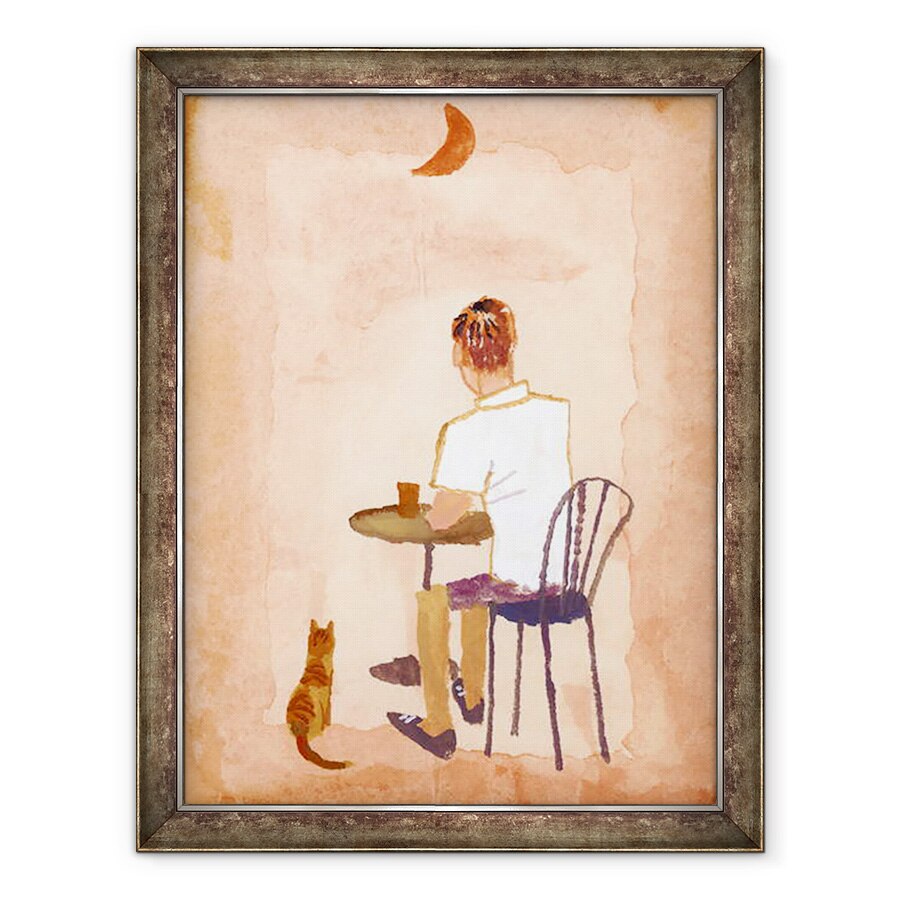 Tablou inramat - Hiroyuki Izutsu - Bea cafea la cafenea in timp ce vizionati luna, 2016, 60 x 80 cm
