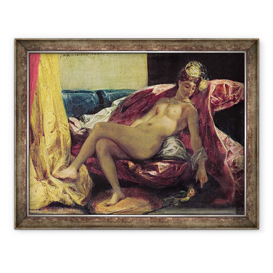 Tablou inramat - Ferdinand Victor Eugene Delacroix - Odalisca inclinata sau, Femeie cu un papagal, 70 x 90 cm