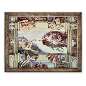 Tablou inramat - Michelangelo Buonarroti - Plafonul Capelei Sixtine, Crearea lui Adam, 70 x 90 cm Tablou inramat - Michelangelo Buonarroti - Plafonul Capelei Sixtine, Crearea lui Adam, 70 x 90 cm