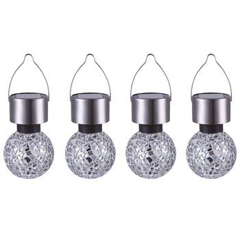 Pachet 4 lampi solare LED de exterior pentru gradina Star-Light, dispersor tip glob, 0.06W, 1 lm, 200mAh, Inox si sticla mozaic, 15cm Pachet 4 lampi solare LED de exterior pentru gradina Star-Light, dispersor tip glob, 0.06W, 1 lm, 200mAh, Inox si sticla mozaic, 15cm