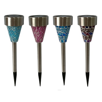 Pachet 4 lampi solare LED de exterior pentru gradina Star-Light, dispersor conic din sticla mozaic, 0.06W, 1 lm, 300mAh, Inox, 36.5cm Pachet 4 lampi solare LED de exterior pentru gradina Star-Light, dispersor conic din sticla mozaic, 0.06W, 1 lm, 300mAh, Inox, 36.5cm