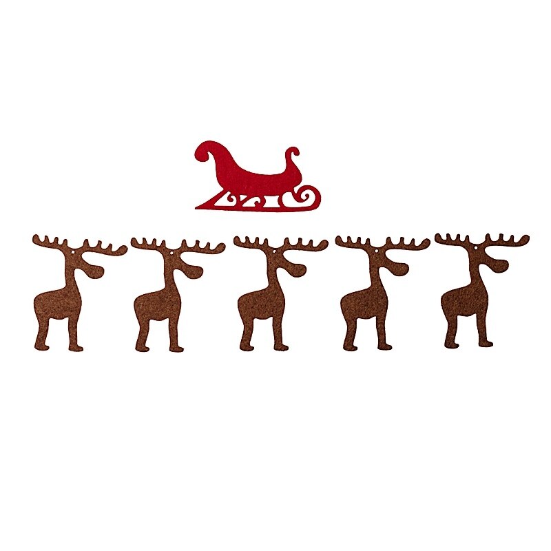 Set 6 figurine din fetru - reni cu saniuta, 6 cm W1844