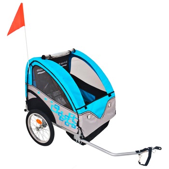 Remorca de bicicleta 2 in 1 pentru copii, vidaXL, Textil, 62 x 72 x 61 cm, Albastru Remorca de bicicleta 2 in 1 pentru copii, vidaXL, Textil, 62 x 72 x 61 cm, Albastru