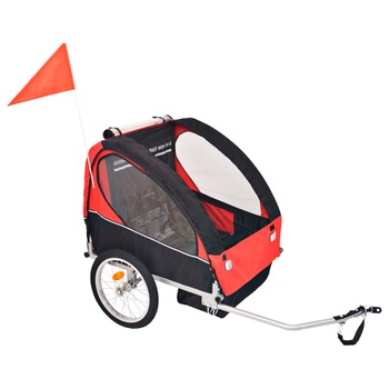 Remorca de bicicleta 2 in 1 pentru copii, vidaXL, Textil, 62 x 72 x 61 cm, Rosu/Negru Remorca de bicicleta 2 in 1 pentru copii, vidaXL, Textil, 62 x 72 x 61 cm, Rosu/Negru