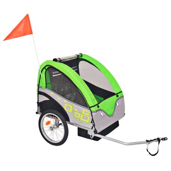 Remorca de bicicleta 2 in 1 pentru copii, vidaXL, Textil, 62 x 72 x 61 cm, Verde/Gri Remorca de bicicleta 2 in 1 pentru copii, vidaXL, Textil, 62 x 72 x 61 cm, Verde/Gri