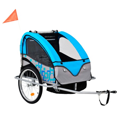 Remorca de bicicleta 2 in 1 pentru copii, vidaXL, Textil, 62 x 72 x 62 cm, Albastru