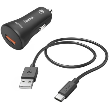 Incarcator auto Hama, USB C 3.0, QC, 3A, Negru Incarcator auto Hama, USB C 3.0, QC, 3A, Negru