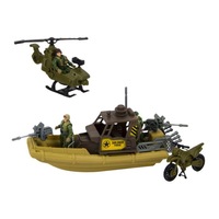 Barca militara de jucarie, elicopter, motocicleta si 3 soldati, MILITARY SERIES
