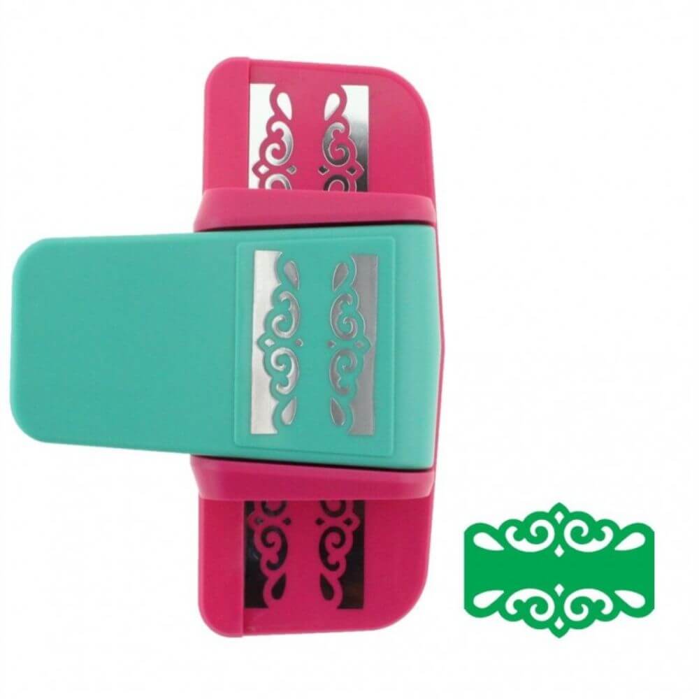 Perforator Bordura DACO Hobby Bordurel, Model 1, Plastic/Metal, Perforare 5.7x3.8 cm, Roz/Turcoaz