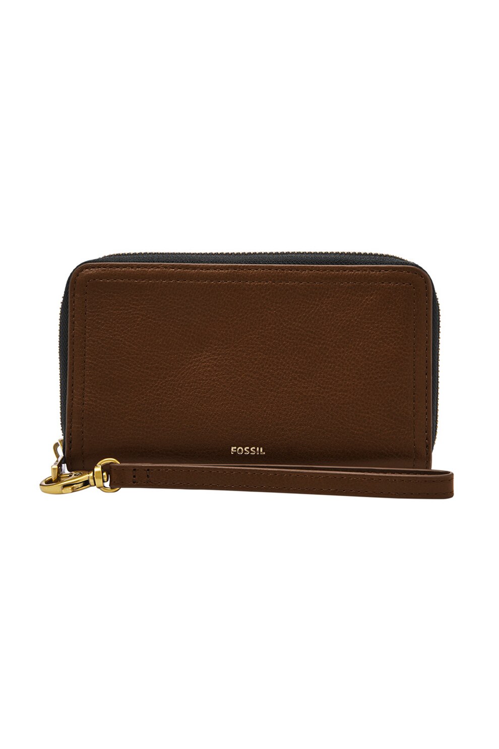 Fossil, Portofel de piele ecologica, cu fermoar Logan, Maro inchis