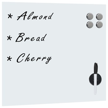 Set tabla magnetica de perete cu magneti, burete si marker, vidaXL, Sticla securizata, 60 x 60 cm, Alb Set tabla magnetica de perete cu magneti, burete si marker, vidaXL, Sticla securizata, 60 x 60 cm, Alb