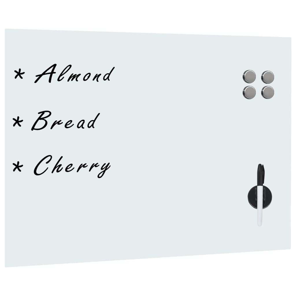 Set tabla magnetica de perete cu magneti, burete si marker, vidaXL, Sticla securizata, 80 x 60 cm, Alb