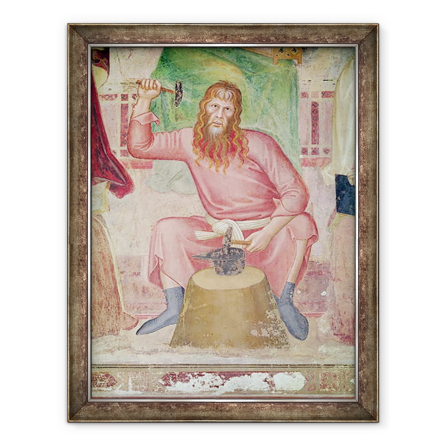 Tablou inramat - Andrea di Bonaiuto - Alegoria Bisericii Active si Triumfitoare, detaliu al unei sectiuni din dreapta jos aratand Tubal-Cain, 70 x 90 cm