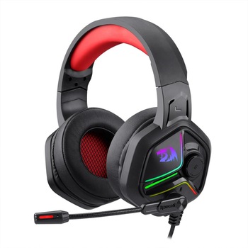 Casti gaming Redragon Ajax, iluminare RGB, difuzoare 53mm, control volum pe casca, multiplatforma, Negru