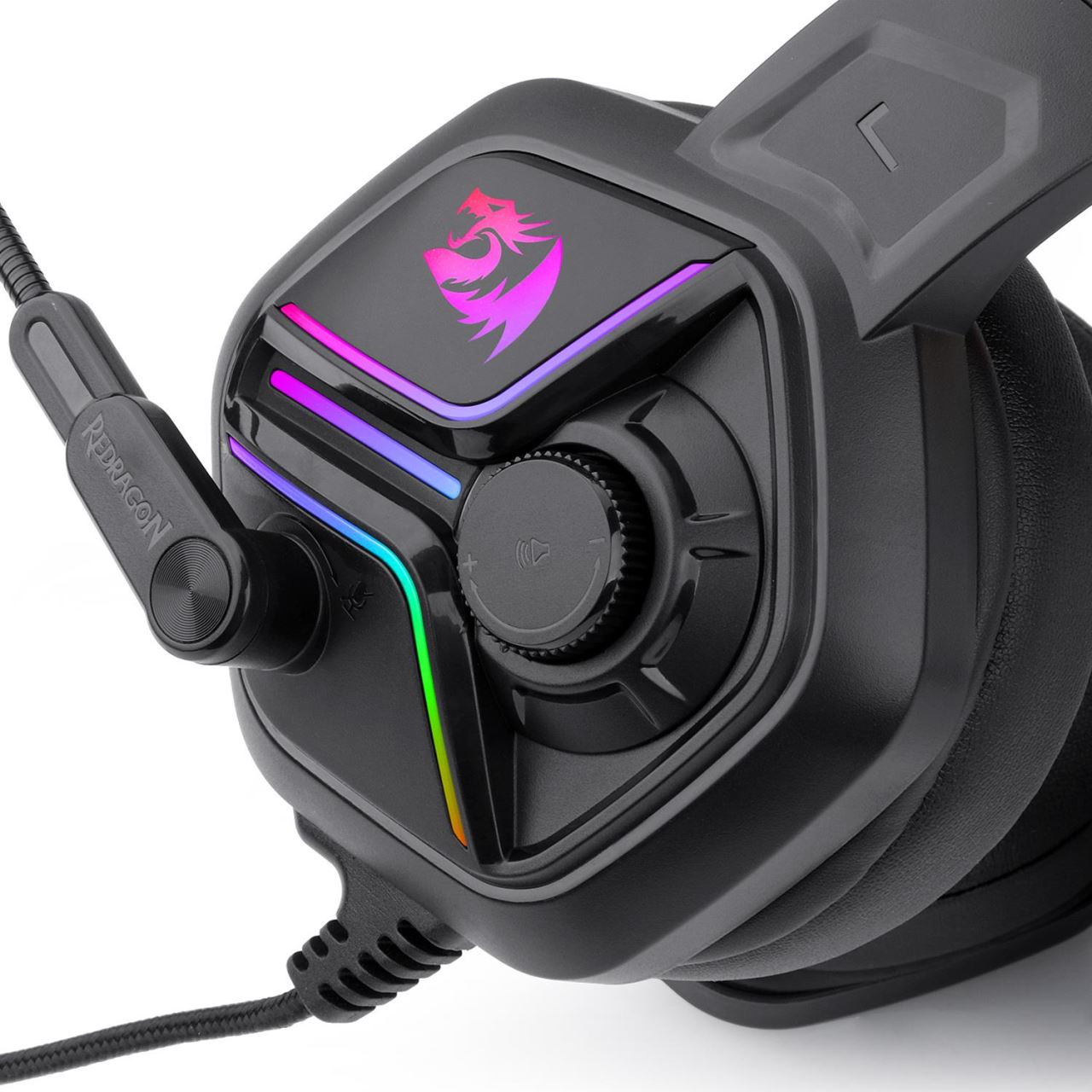 Casti gaming Redragon Ajax, iluminare RGB, difuzoare 53mm, control