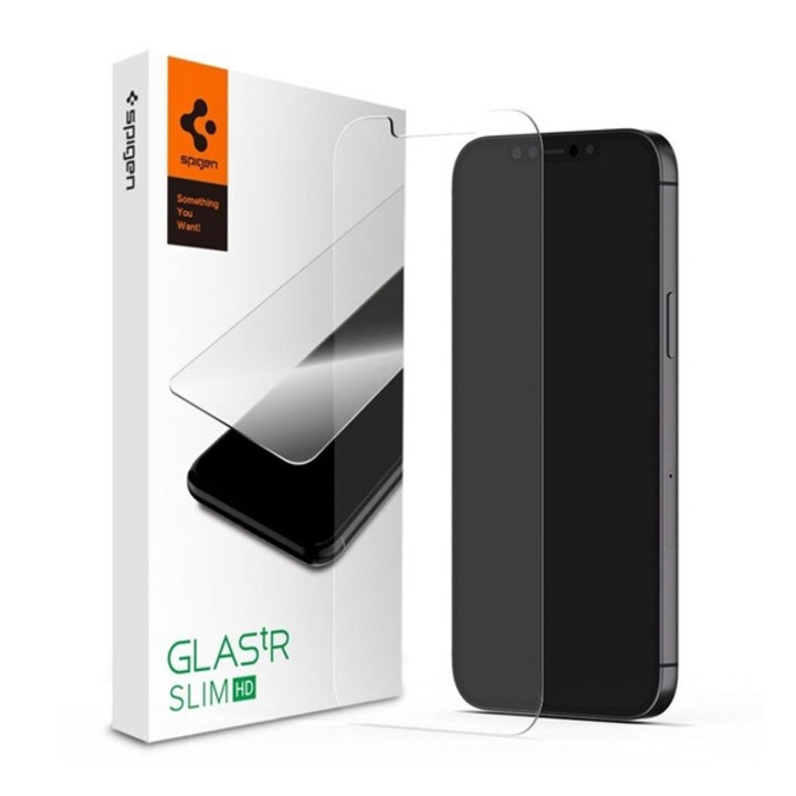 Spigen tr slim hd képernyővédő üveg, 2.5d, tok barát, ultravékony, 0.2mm, 9h, átlátszó, kompatibilis: Apple iPhone 12 Pro / iPhone 12