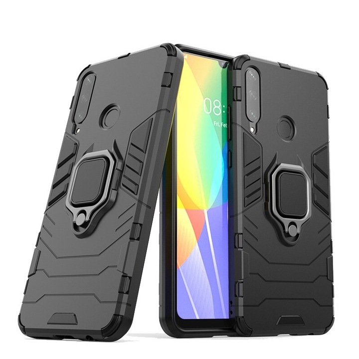 Удароустойчив Калъф с Поставка Ring Armor Kickstand Magnetic за Huawei Y6P, Черен