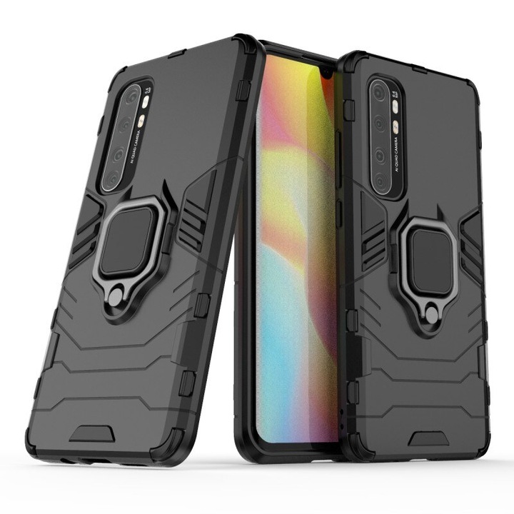 Удароустойчив Калъф с Поставка Ring Armor Kickstand Magnetic за Xiaomi Mi Note 10 / Mi Note 10 Pro, Черен