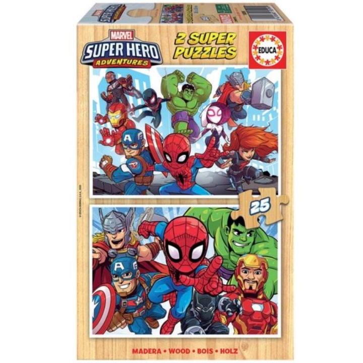 Puzzle din lemn Marvel 2x25 piese - Aventurile Supereroilor