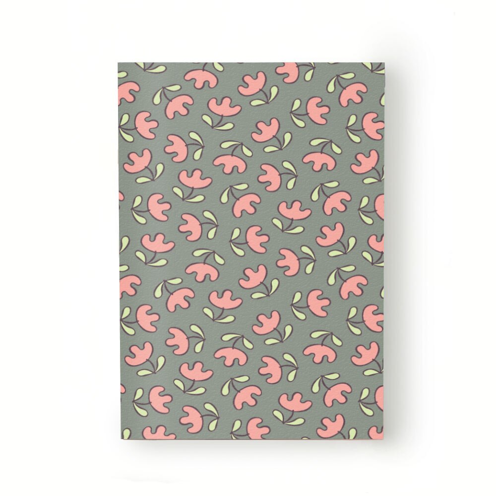 Caiet tip Agenda Heartwork cu muchie cusuta, Flori model naiv kaki, Latime 140 mm x Inaltime 200 mm