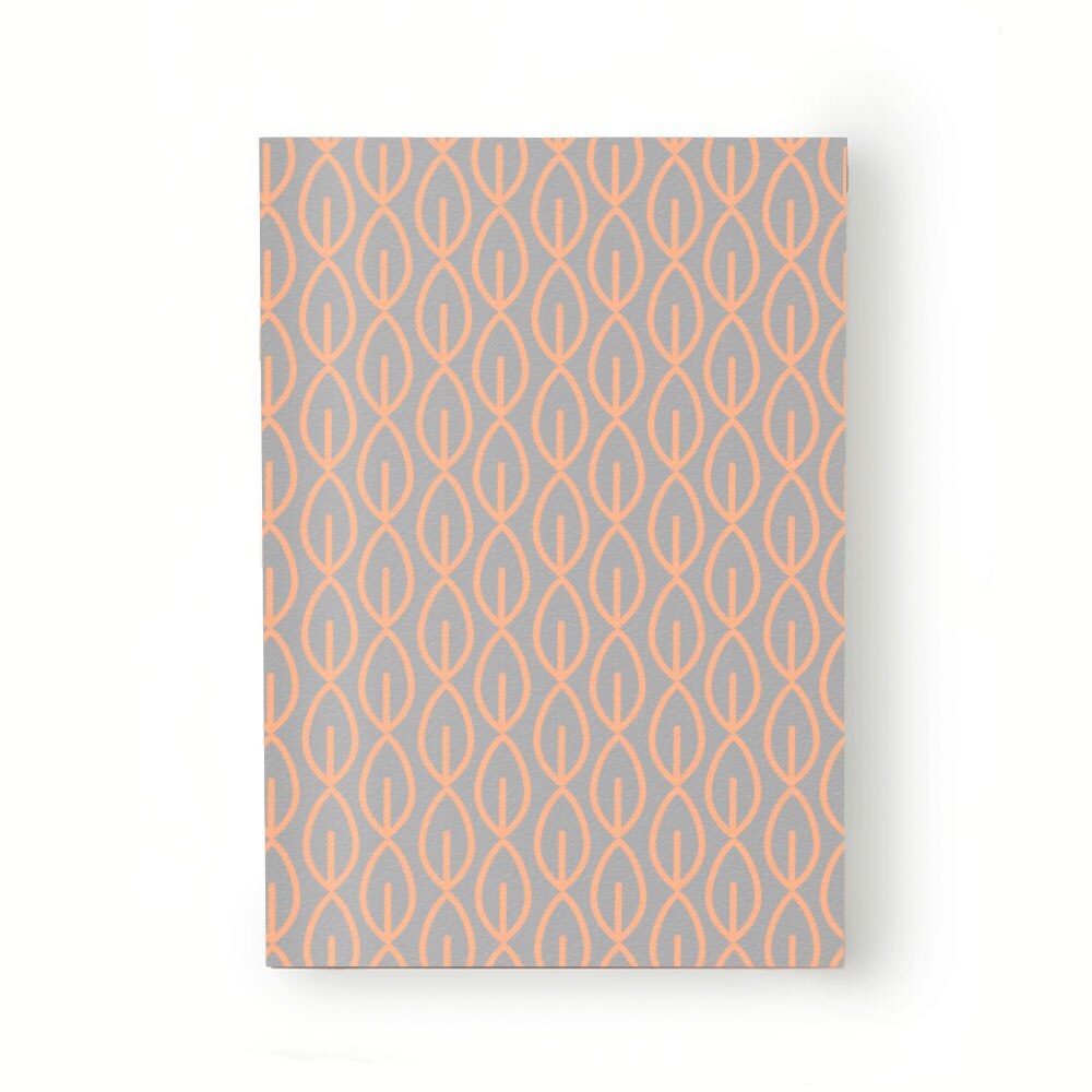 Caiet tip Agenda Heartwork cu muchie cusuta, Frunzulite stilizate gri si portocaliu, Latime 140 mm x Inaltime 200 mm
