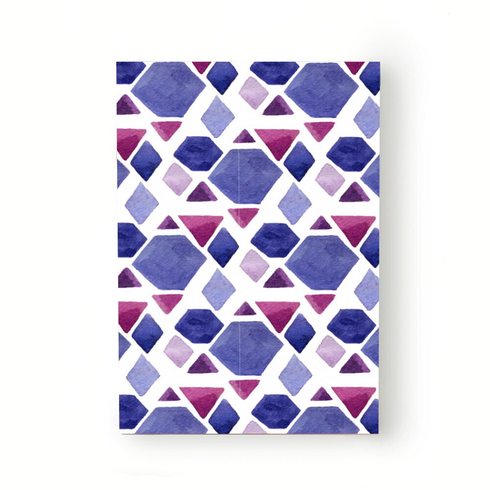 Caiet tip Agenda Heartwork cu muchie cusuta, Forme geometrice acuarela mov, Latime 140 mm x Inaltime 200 mm