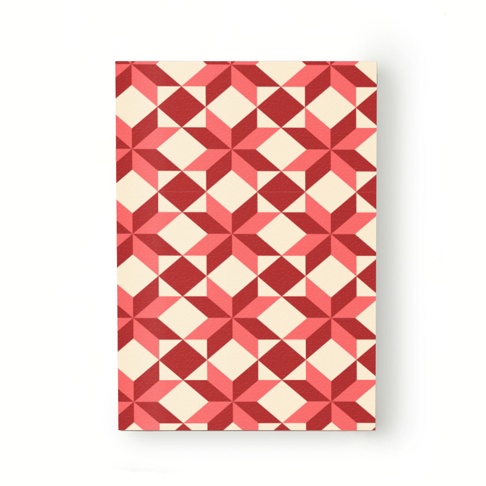 Caiet tip Agenda Heartwork cu muchie cusuta, Geometric motiv traditional rosu, Latime 140 mm x Inaltime 200 mm