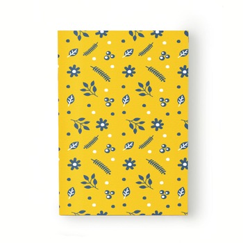 Caiet tip Agenda Heartwork cu muchie cusuta, Elemente florale fundal galben, Latime 140 mm x Inaltime 200 mm Caiet tip Agenda Heartwork cu muchie cusuta, Elemente florale fundal galben, Latime 140 mm x Inaltime 200 mm
