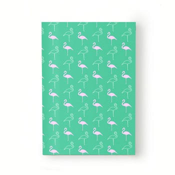 Caiet tip Agenda Heartwork cu muchie cusuta, Pasari flamingo fundal verde, Latime 140 mm x Inaltime 200 mm Caiet tip Agenda Heartwork cu muchie cusuta, Pasari flamingo fundal verde, Latime 140 mm x Inaltime 200 mm