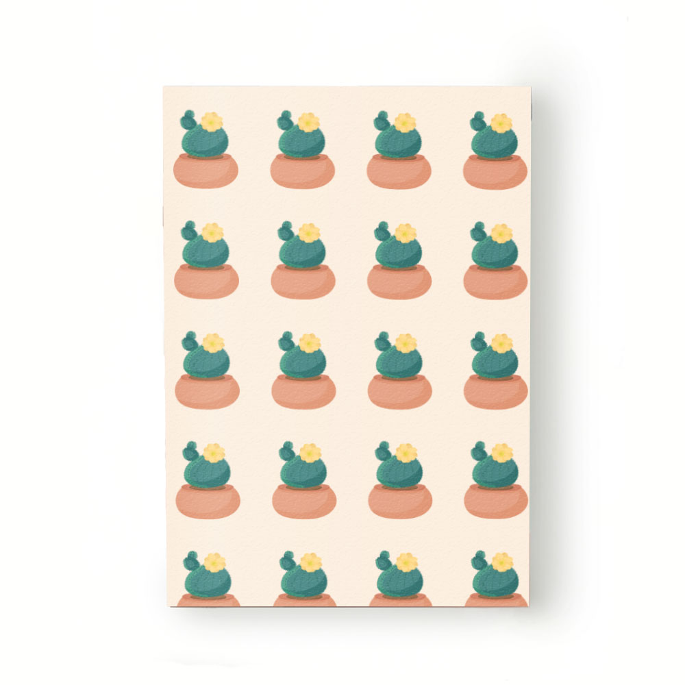 Caiet tip Agenda Heartwork cu muchie cusuta, Cactus in ghiveci floare galbena, Latime 140 mm x Inaltime 200 mm