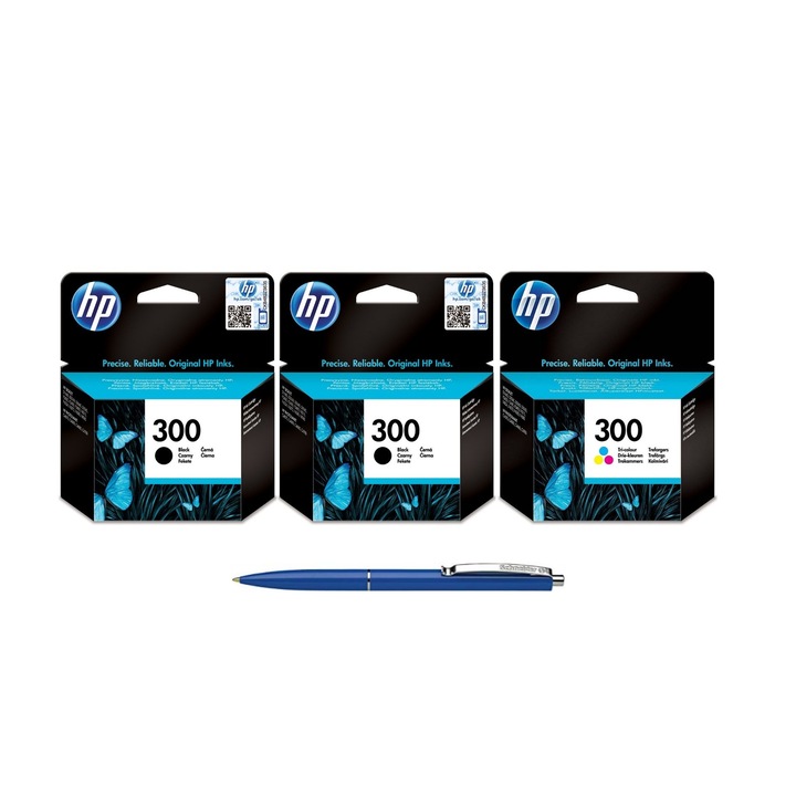 Pachet MAG4U Cartuse Cerneala Originale 2 bucati CC640EE (300) Black si 1 bucata CC643EE (300) si Pix Schneider