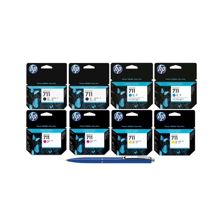 Pachet MAG4U Cartuse Cerneala Originale 2X CZ129A (711) Black, 2X CZ130A (711) Cyan, 2X CZ131A (711) Magenta, CZ132A (711) Yellow si Pix Schneider