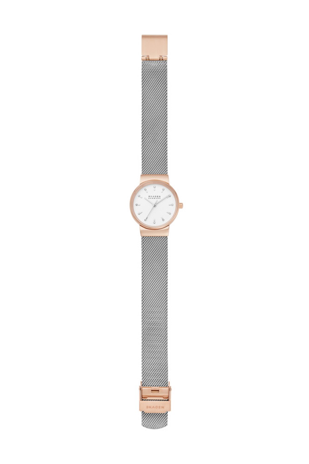 Skagen, Ceas cu bratara cu model plasa Ancher, Argintiu/Auriu rose