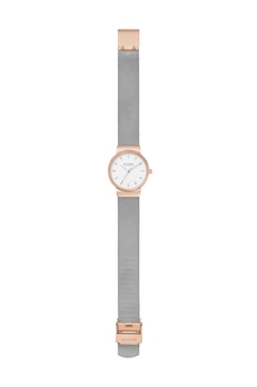 Skagen, Ceas cu bratara cu model plasa Ancher, Argintiu/Auriu rose Skagen, Ceas cu bratara cu model plasa Ancher, Argintiu/Auriu rose