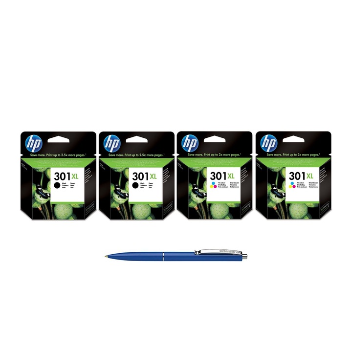 Pachet MAG4U Cartuse Cerneala Originale 2 bucati CH563EE (301XL) Black si 2 bucati CH564EE (301XL) si Pix Schneider