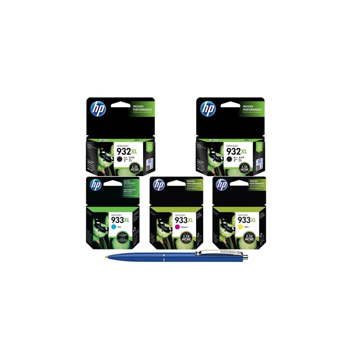 HP 5 darabos tintapatron csomag, 2 db CN053AE fekete, CN054AE ciánkék, CN055AE bíborvörös, CN056AE sárga, Schneider toll