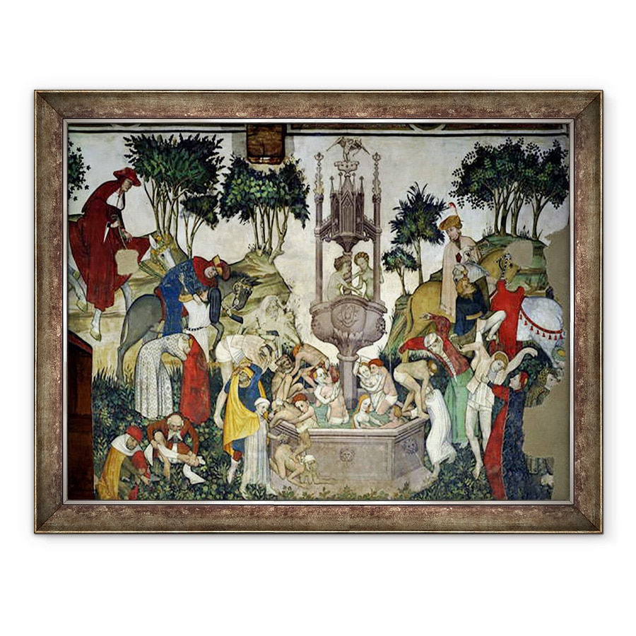 Tablou inramat - Giacomo Jaquerio - Fantana Vietii, detalii despre oameni care sosesc si scaldat in fantana, 70 x 90 cm