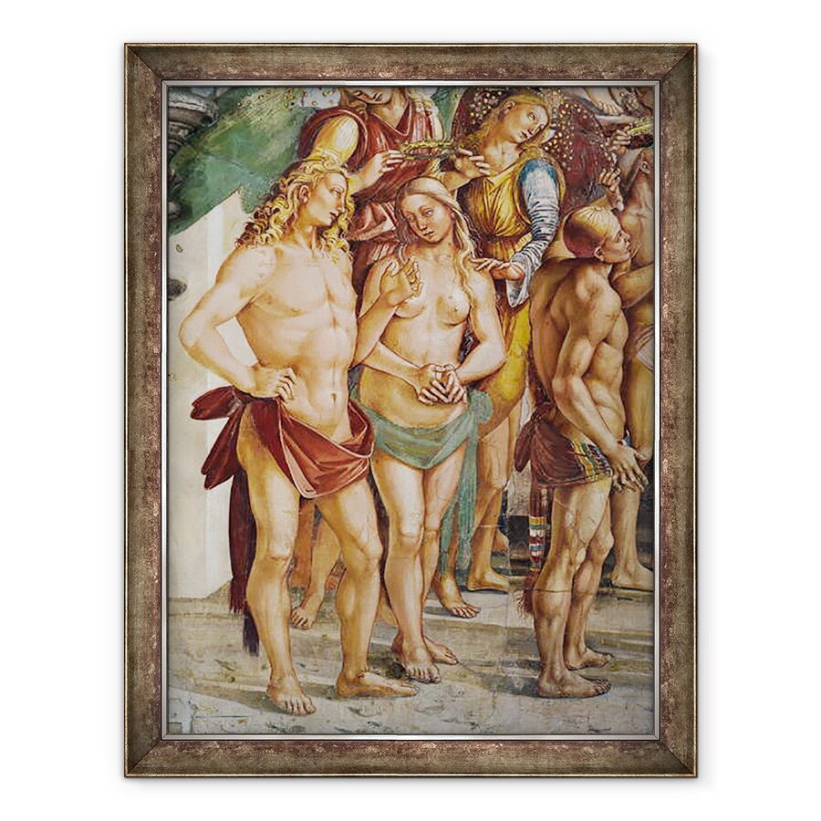 Tablou inramat - Luca Signorelli - Cuplu incoronat de un inger, detaliu de la The Elect pe peretele stang al capelei Madonna di San Brizio, 70 x 90 cm