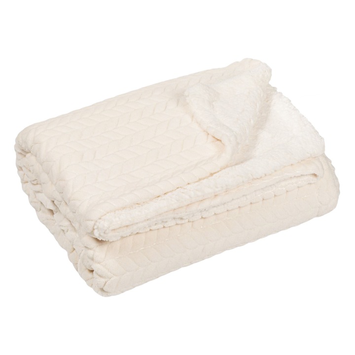 Одеяло, Две лица, Sherpa – Полар, 160/130 см, Екрю/бяло