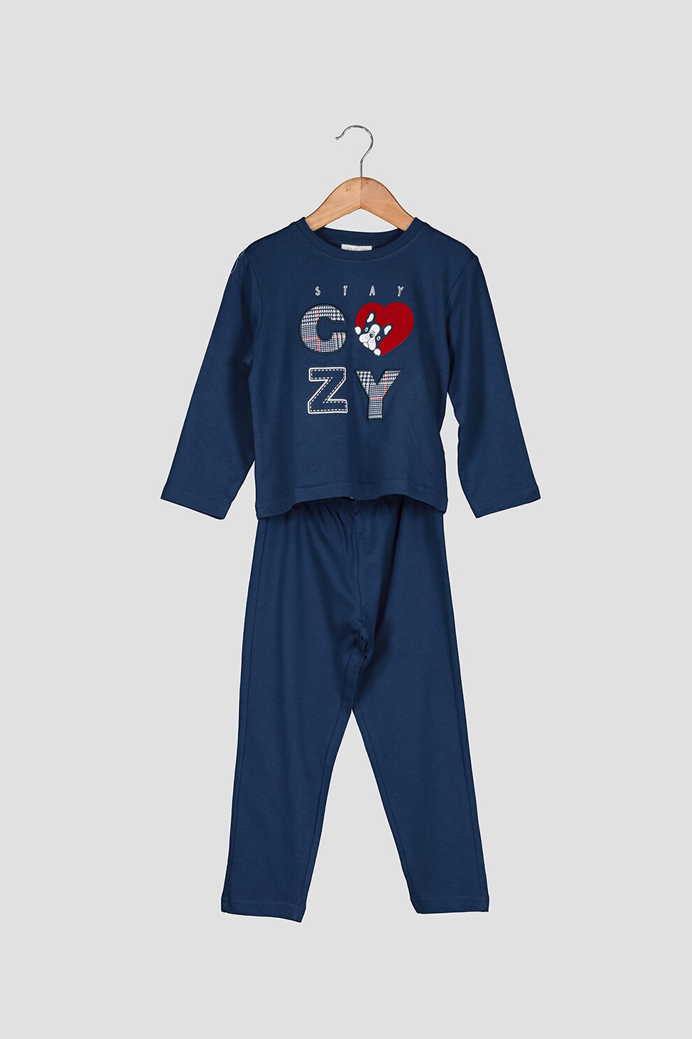 Yamamay, Pijama cu maneci lungi si imprimeu text, Albastru