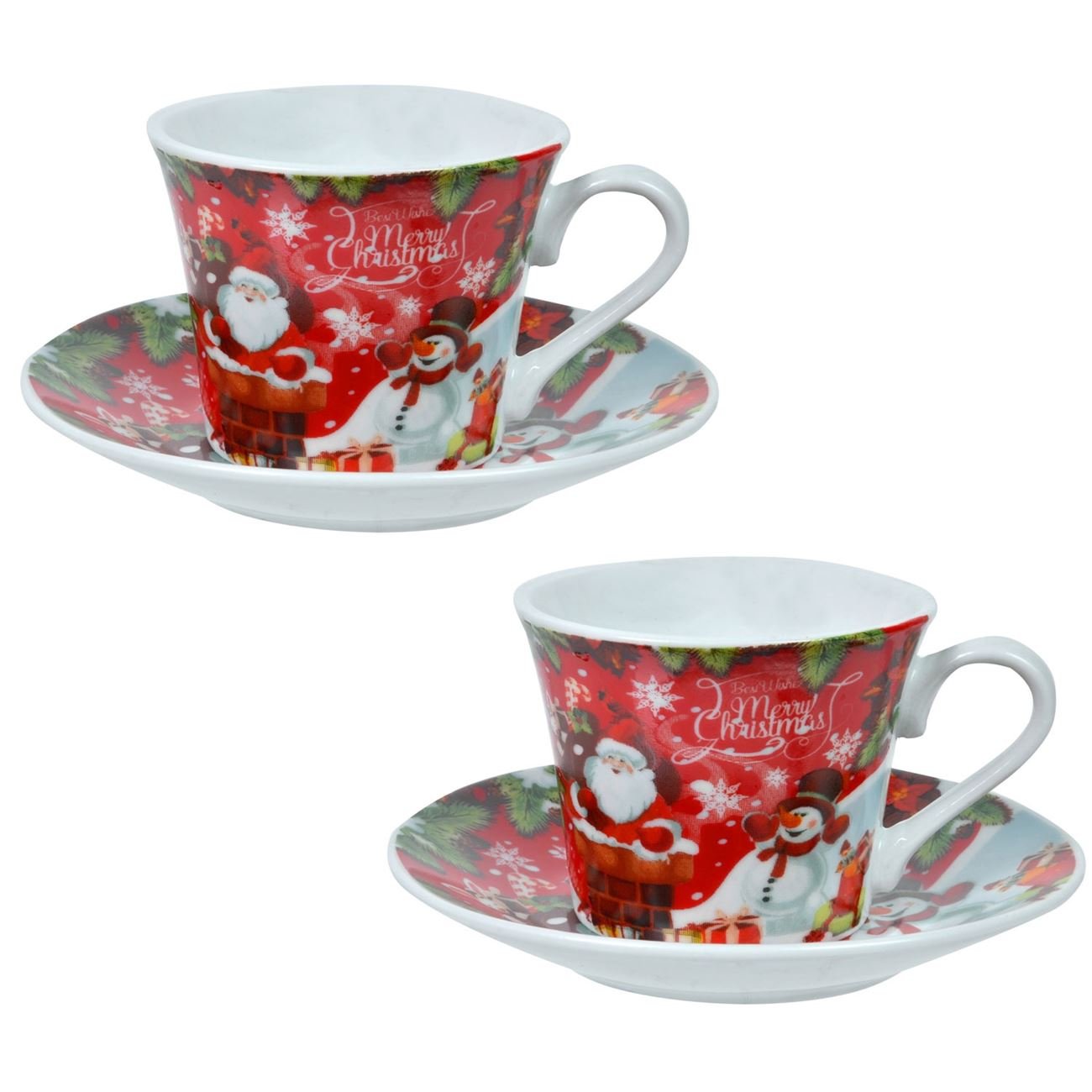 Set 2 cesti portelan cu design de Craciun, Lioness, 90 ml