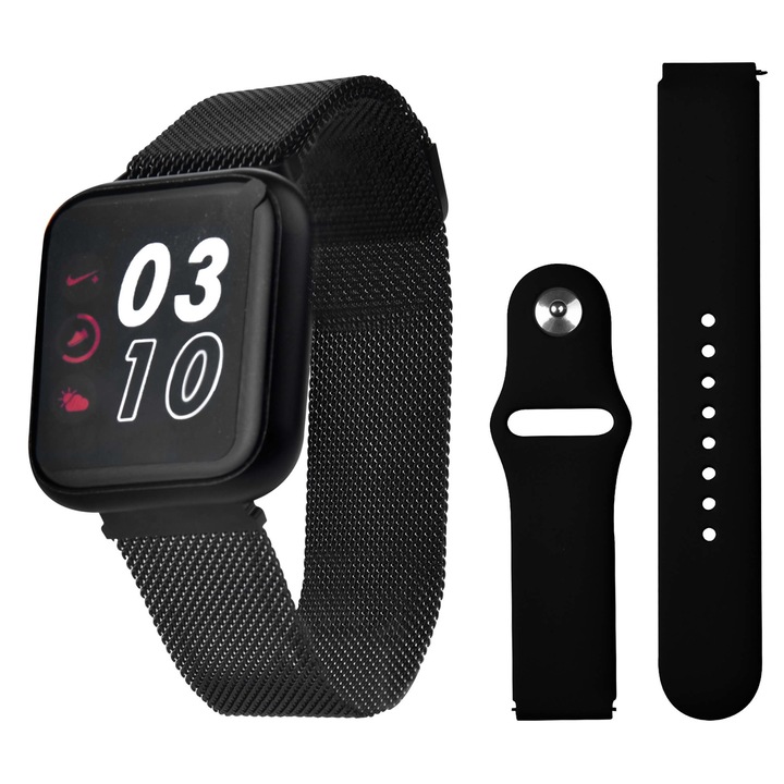 SmartWatch LikeSmartFiT Prestige Deluxe Edition, Full Touch, 1,3" IPS HD дисплей, Известия, Следене на сърдечната честота и кръвното налягане, Педометър, Управление на камерата, 2 каишки Midnight Black