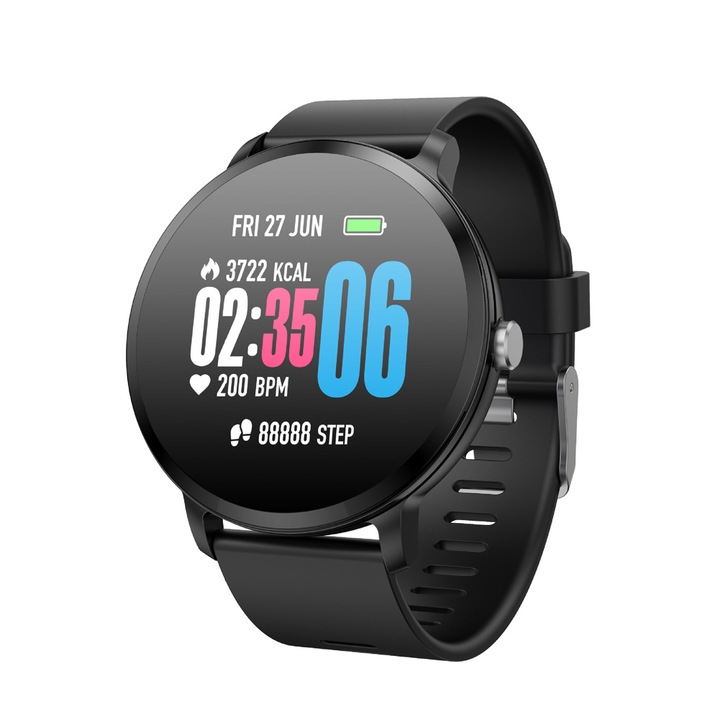 SmartWatch и фитнес гривна 2 в 1 LikeSmart Sport FIT V11, Slim Edition, докинг зарядно устройство, 1,3" OLED дисплей, водоустойчив ip67, сърдечен ритъм, кръвно налягане, монитор за сън, крачкомер, известия, време, цвят черна буря