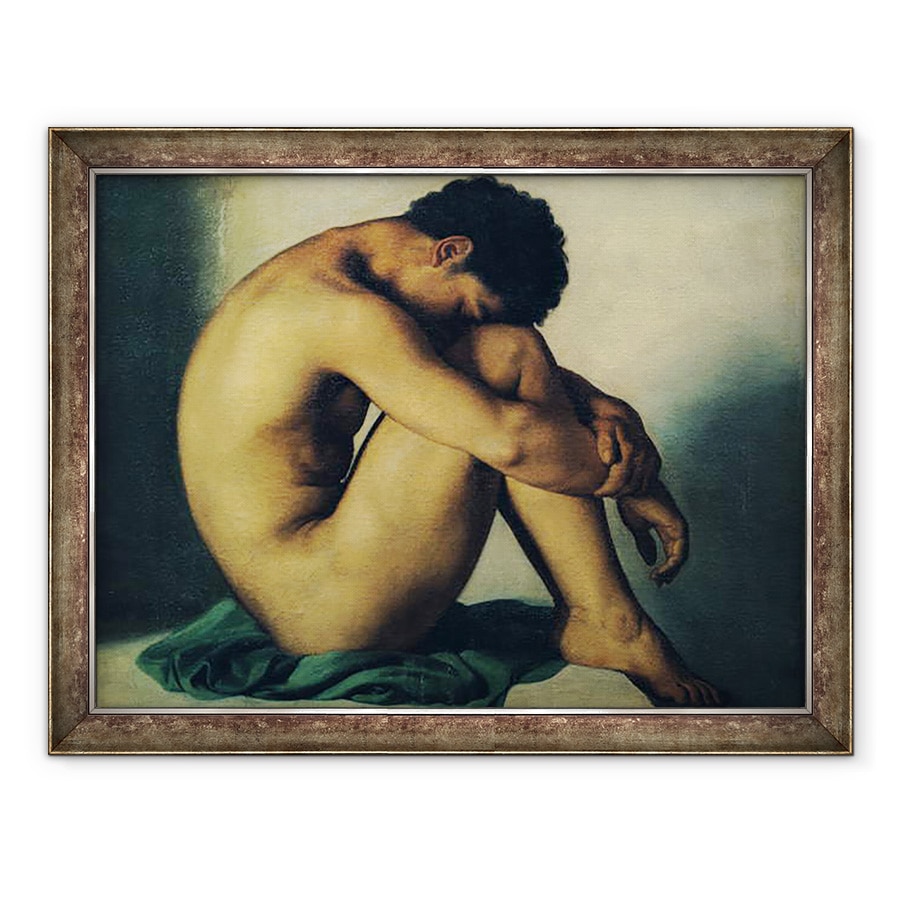 Tablou inramat - Hippolyte Flandrin - Studiul unui tanar nud, 60 x 80 cm