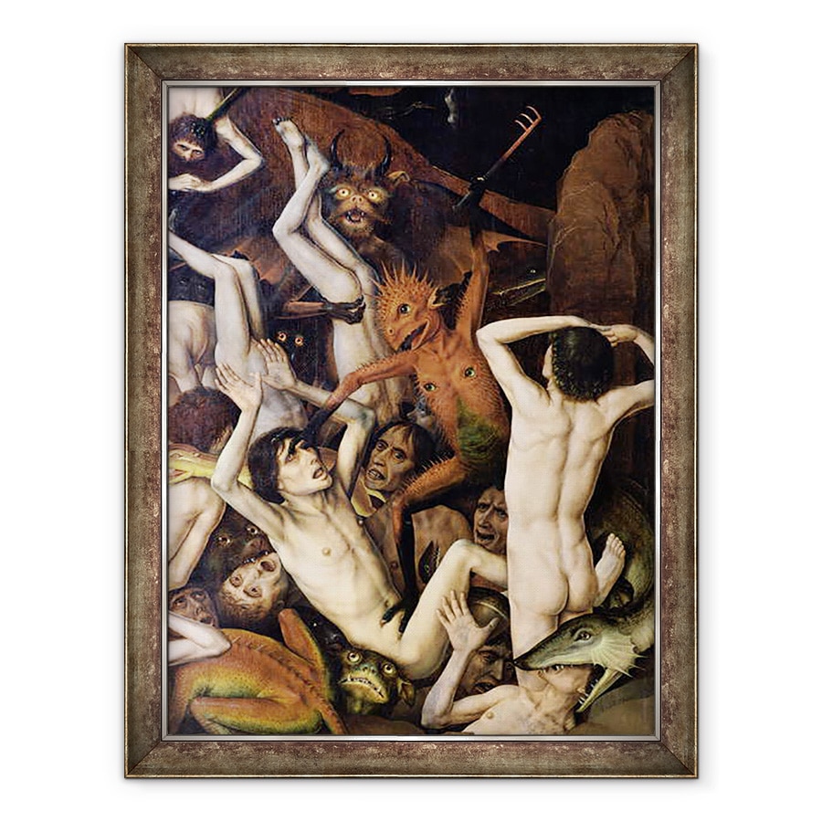 Tablou inramat - Dirck Bouts - Iadul, detaliu al unui demon lovindu-l pe blestemat, 60 x 80 cm