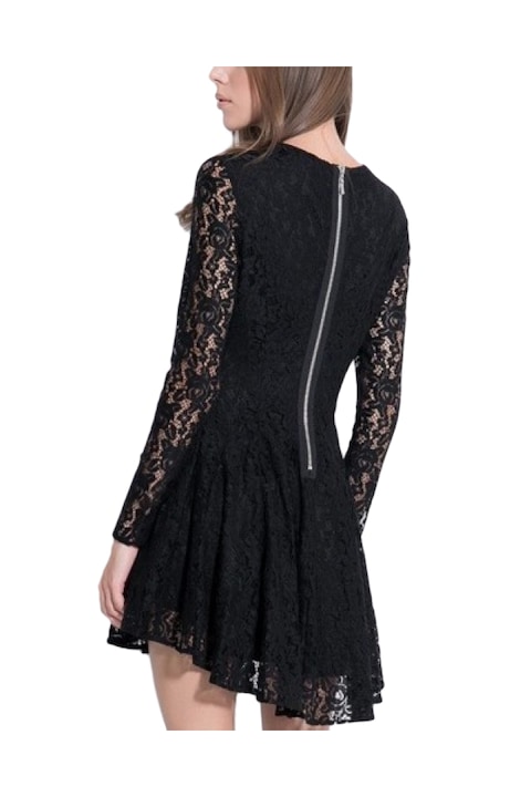 Рокля Eviza, Дантела и памук, А-симетрична, Разкроена,Черна