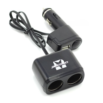 Distribuitor Priza Dubla pentru Bricheta Auto cu USB 1A si Cablu, Putere 70W, 12V/24V Distribuitor Priza Dubla pentru Bricheta Auto cu USB 1A si Cablu, Putere 70W, 12V/24V