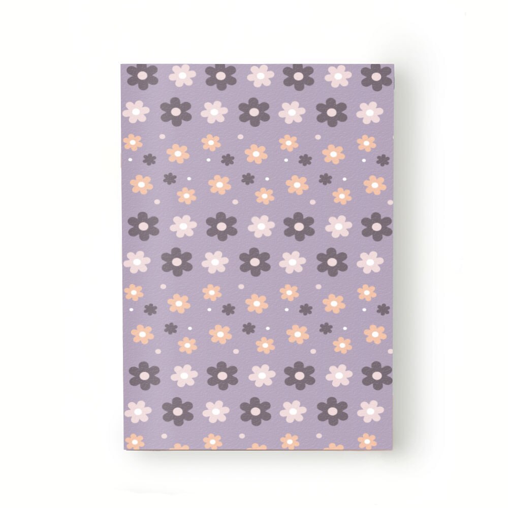 Caiet tip Agenda Heartwork cu muchie cusuta, Floricele mov mici si mari, Latime 140 mm x Inaltime 200 mm